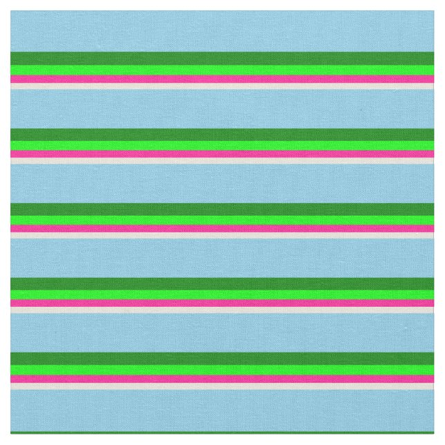 Tissu Lignes Beige, Rose profond, Lime, Vert et Bleu cie (Fermer)