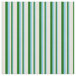 Tissu Lignes bleu ciel, vert foncé et beige