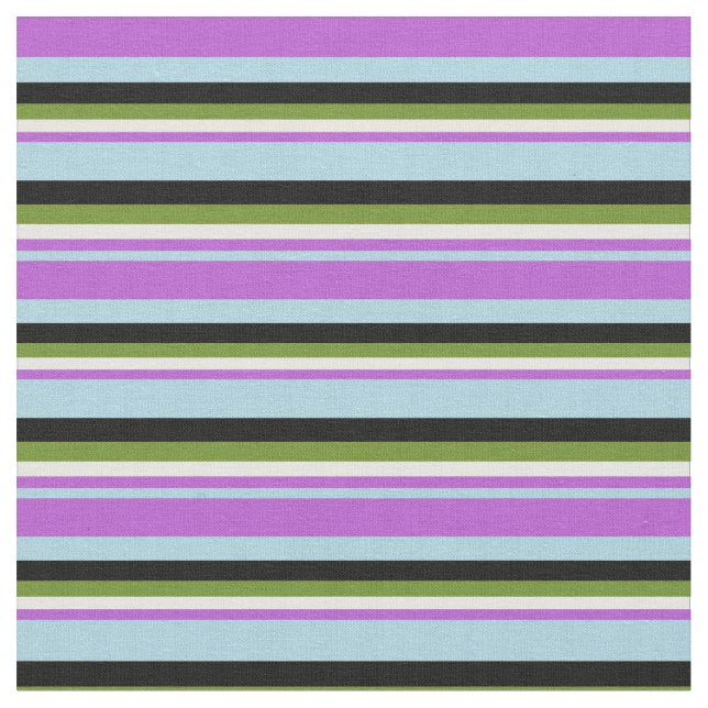 Tissu Lignes bleu clair, orchidée, blanche, verte et noi (Fermer)