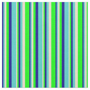 Tissu Lignes bleu foncé, turquoise, bronzée et citron ve