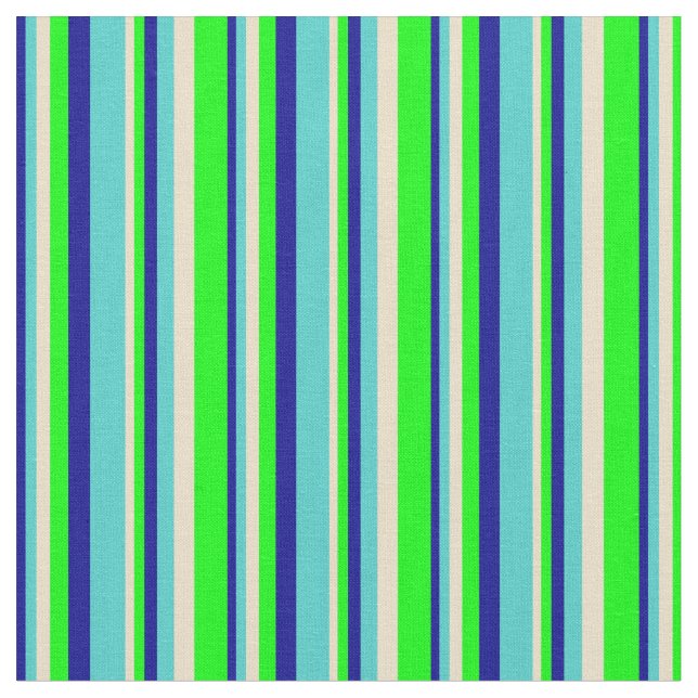 Tissu Lignes bleu foncé, turquoise, bronzée et citron ve (Fermer)