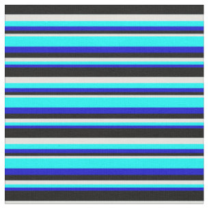 Tissu Lignes bleues, cyanes, cyanes et noires