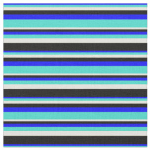 Tissu Lignes bleues, turquoise, jaune clair et noires