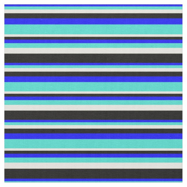 Tissu Lignes bleues, turquoise, jaune clair et noires (Fermer)
