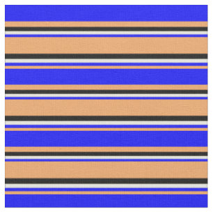 Tissu Lignes Brown, Bleues, Jaunes clairs et Noires