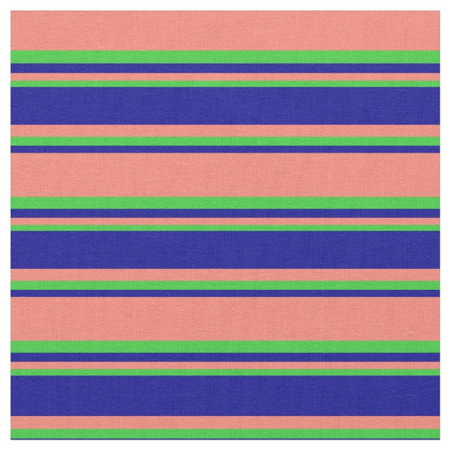 Tissu Lignes couleur saumon, bleu foncé et vert citron (Fermer)