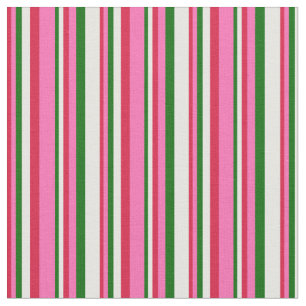 Tissu Lignes Crimson, Rose Chaud, Vert foncé et Crème à