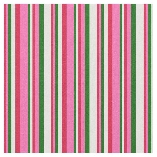 Tissu Lignes Crimson, Rose Chaud, Vert foncé et Crème à  (Fermer)
