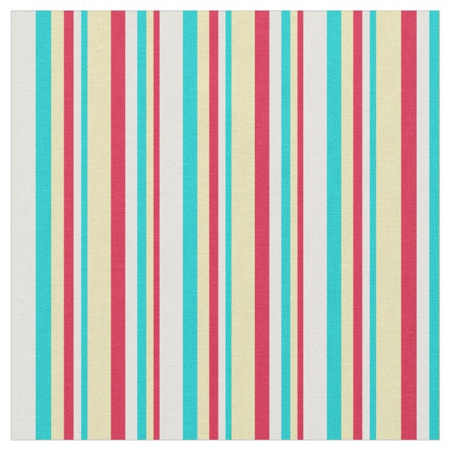 Tissu Lignes Crimson, Tan, Turquoise foncé & Cyan clair (Fermer)