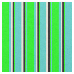 Tissu Lignes de couleur Turquoise, Lime, Noir & Bisque