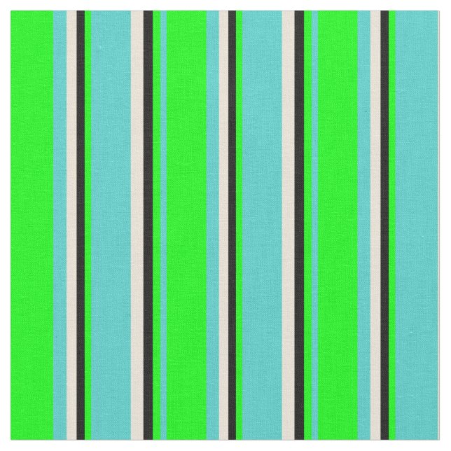 Tissu Lignes de couleur Turquoise, Lime, Noir & Bisque (Fermer)