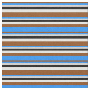 Tissu Lignes de crème Brown, Bleue, Gris clair, Noir & M