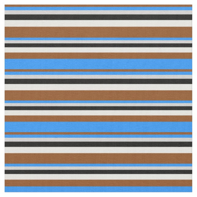 Tissu Lignes de crème Brown, Bleue, Gris clair, Noir & M (Fermer)