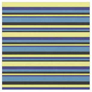 Tissu Lignes noires, bleues, bleues et jaunes