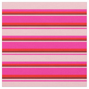 Tissu Lignes roses profondes, roses, marrons et rouges
