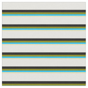Tissu Lignes Tan, Deep Sky Blue, Green, Black et White