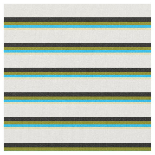 Tissu Lignes Tan, Deep Sky Blue, Green, Black et White (Fermer)