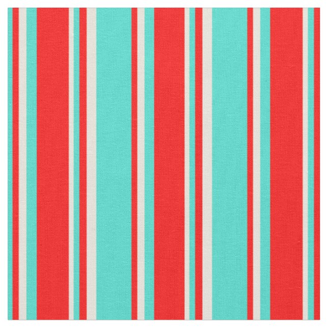 Tissu Lignes turquoise, rouge et beige (Fermer)