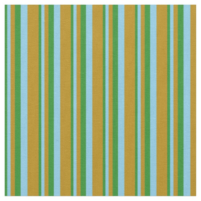 Tissu Lignes vert forêt, bleu ciel et or foncé (Fermer)