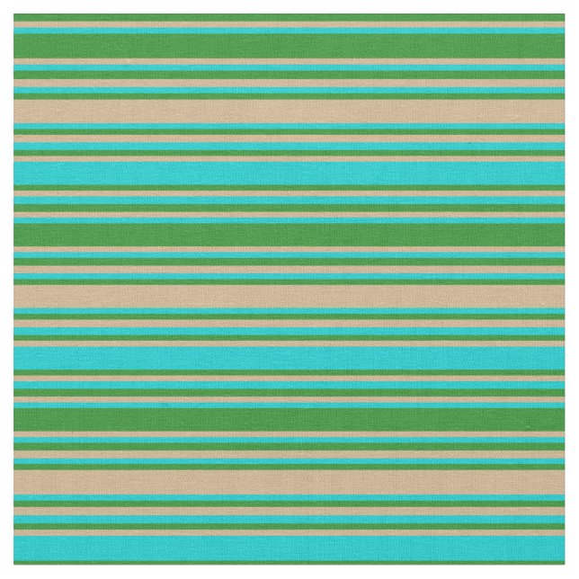 Tissu Lignes vert forêt, Tan et Turquoise foncé (Fermer)