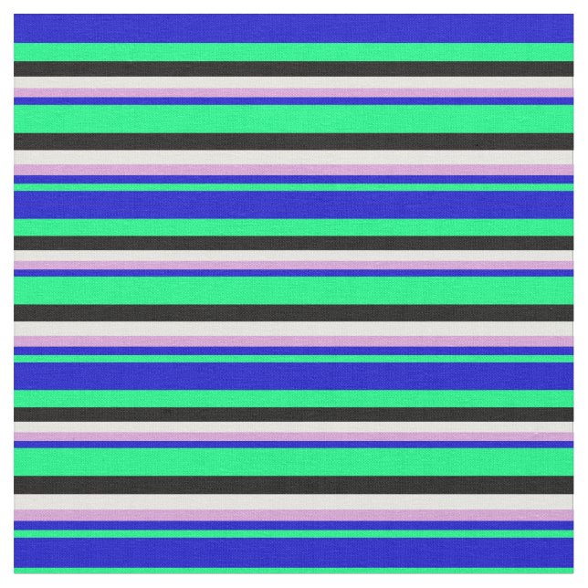 Tissu Lignes vertes, bleues, prunes, blanches et noires (Fermer)