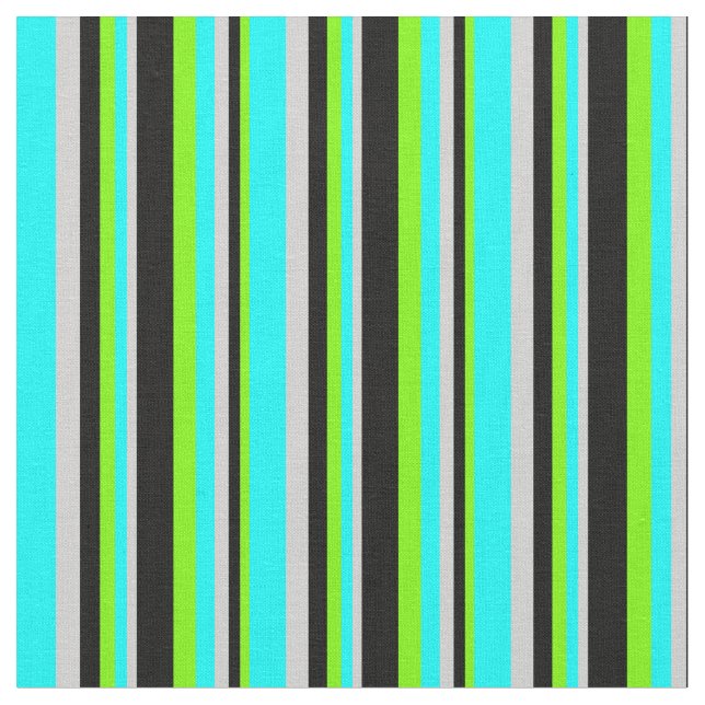 Tissu Lignes vertes, noires, gris clair et cyanes (Fermer)