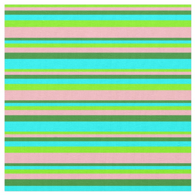 Tissu Lignes vertes, rose pâle, vert forestier et aqua (Fermer)