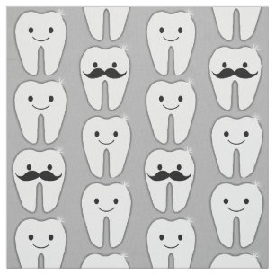 Tissu Lil Mustache Tooth on Grey
