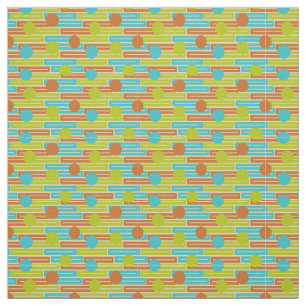Tissu Lime Green, Cinnamon Brown, Rectangles Turquoise