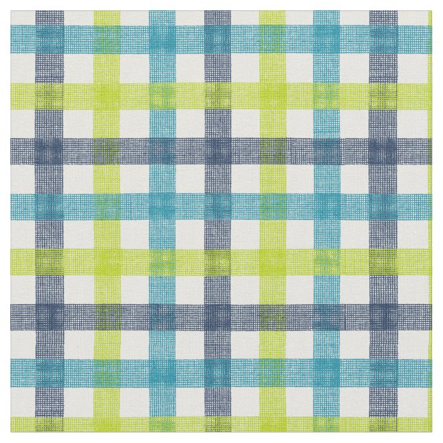 Tissu Lime Green, Navy et bleu turquoise Plaid (Fermer)