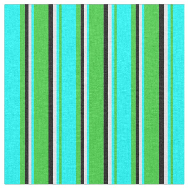 Tissu Lime Vert, Aqua, Lavande et Noir Lignes (Fermer)