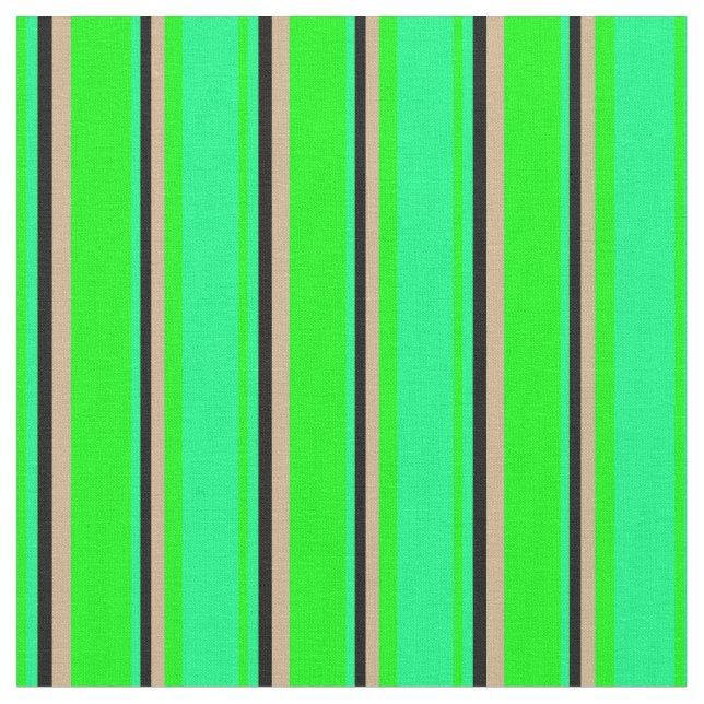 Tissu Lime, Vert, Noir & Tan Motif rayé (Fermer)