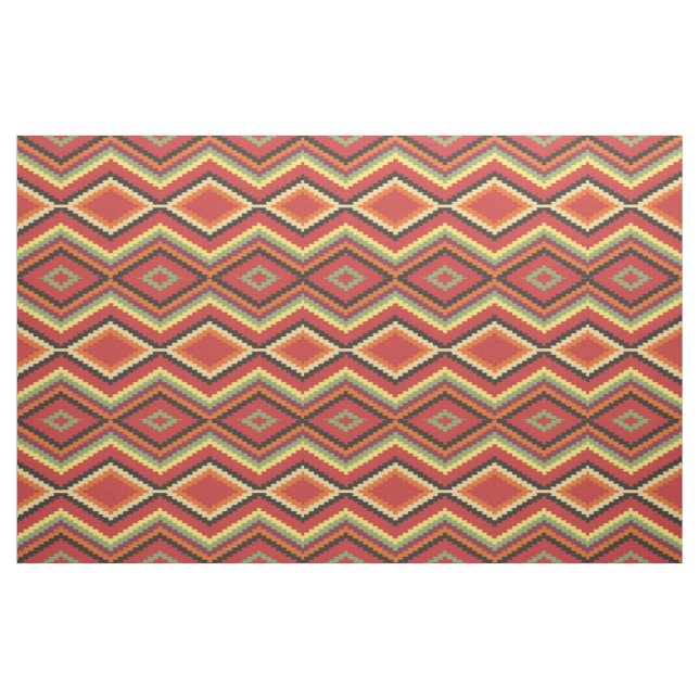 Tissu Lime Vert Orange Jaune Rouge Noir Apparence Ethniq (Fat Quarter)
