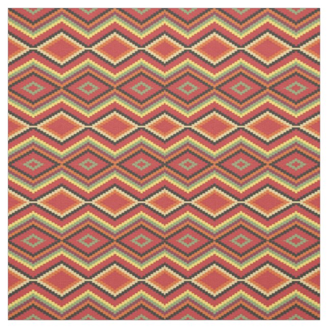 Tissu Lime Vert Orange Jaune Rouge Noir Apparence Ethniq (Échantillon)