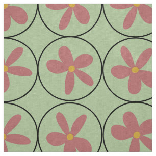 Tissu Lin Ivoire Carreau Floral Rétro Menthe Grand