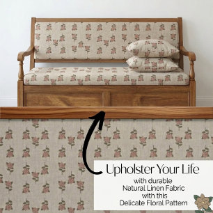 Tissu Lin Naturel Botanique Floral Beige Vintage
