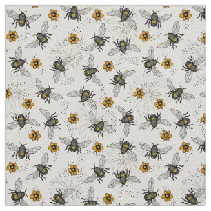 Tissu Lin naturel Rustique Illustré Miel Bee Floral