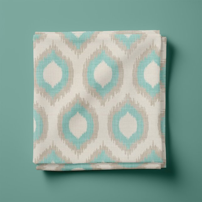 Tissu Lin rustique Beige et Aqua Ikat Imprimer (Créateur téléchargé)