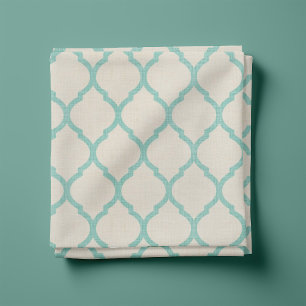 Tissu Lin rustique Beige et Aqua Quatrefoil marocain