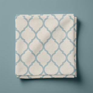 Tissu Lin rustique Beige et bleu Marocain Quatrefoil