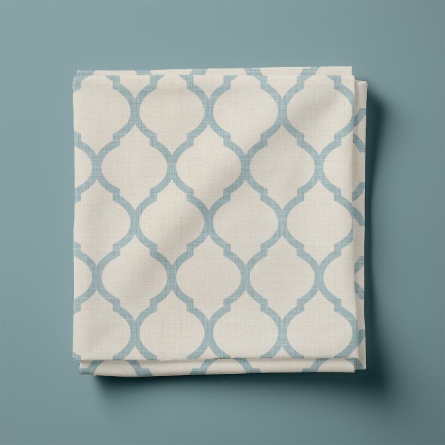Tissu Lin rustique Beige et bleu Marocain Quatrefoil (Créateur téléchargé)