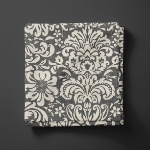 Tissu Lin rustique Beige et gris Floral Damask