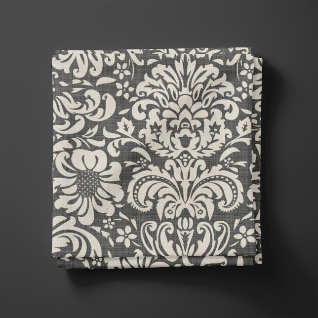 Tissu Lin rustique Beige et gris Floral Damask (Créateur téléchargé)