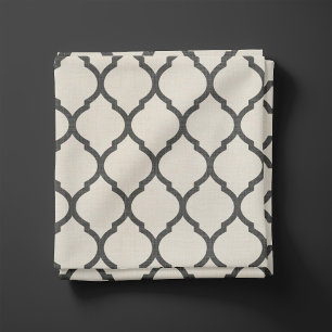 Tissu Lin rustique Beige et gris Quatrefoil marocain
