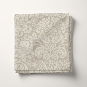 Tissu Lin rustique Beige et Taupe Floral Damask
