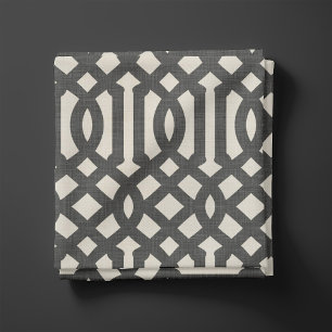 Tissu Lin rustique Trellis beige et gris charbon