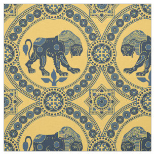 Tissu Lion bleu foncé et jaune de St Julian