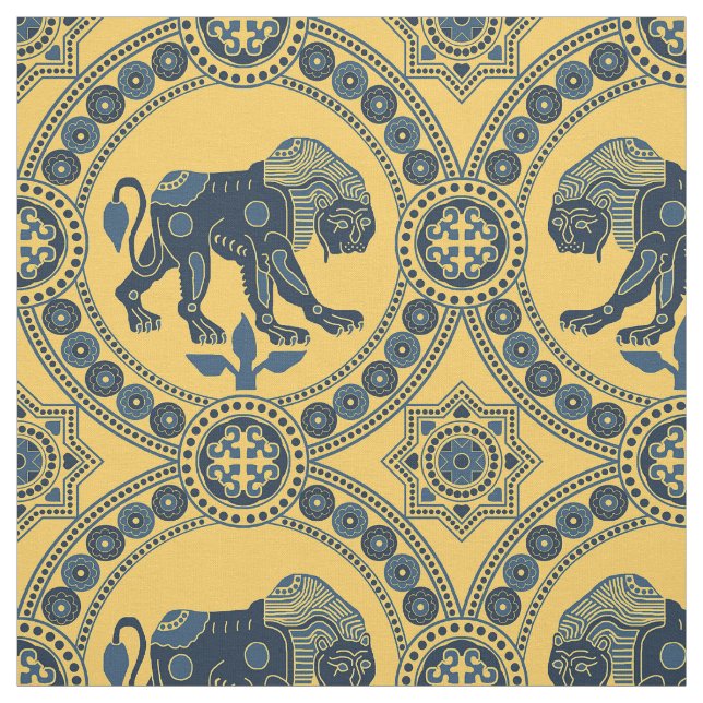 Tissu Lion bleu foncé et jaune de St Julian (Échantillon)