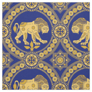 Tissu Lion de St Julian, Jaune sur Royal Blue