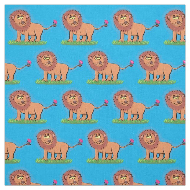 Tissu Lion joyeux avec dessin animé de papillon (Échantillon)